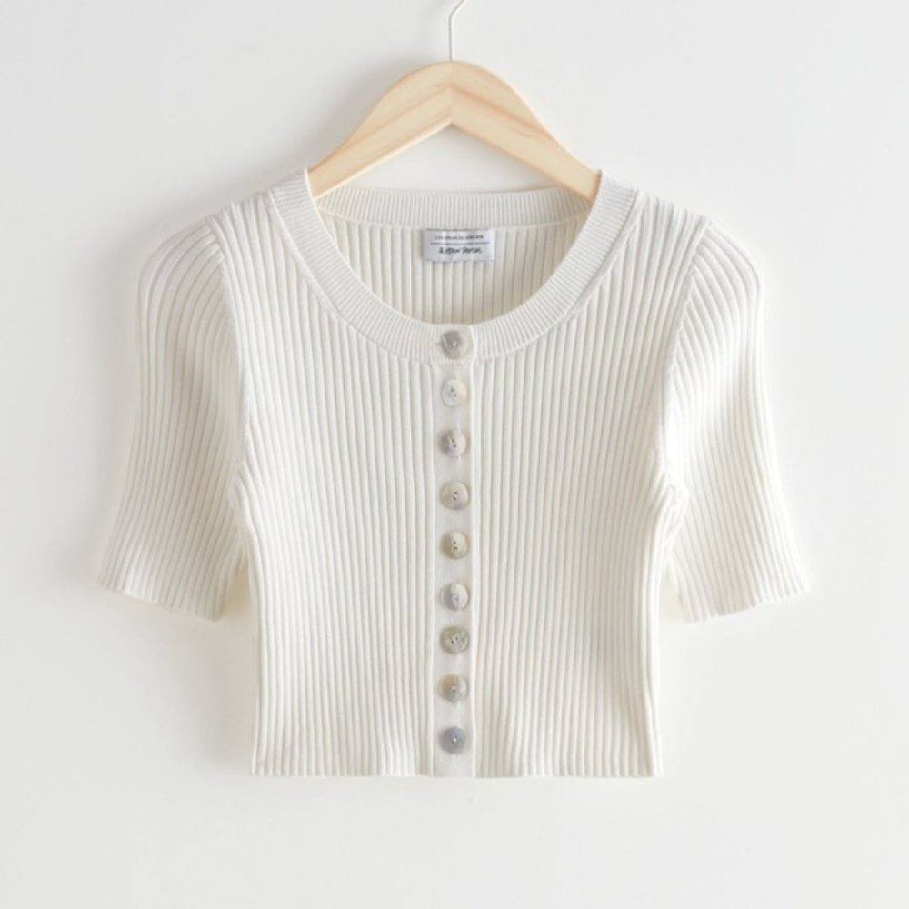 & Other Stories Cropped Shell Button Rib Knit Cardigan